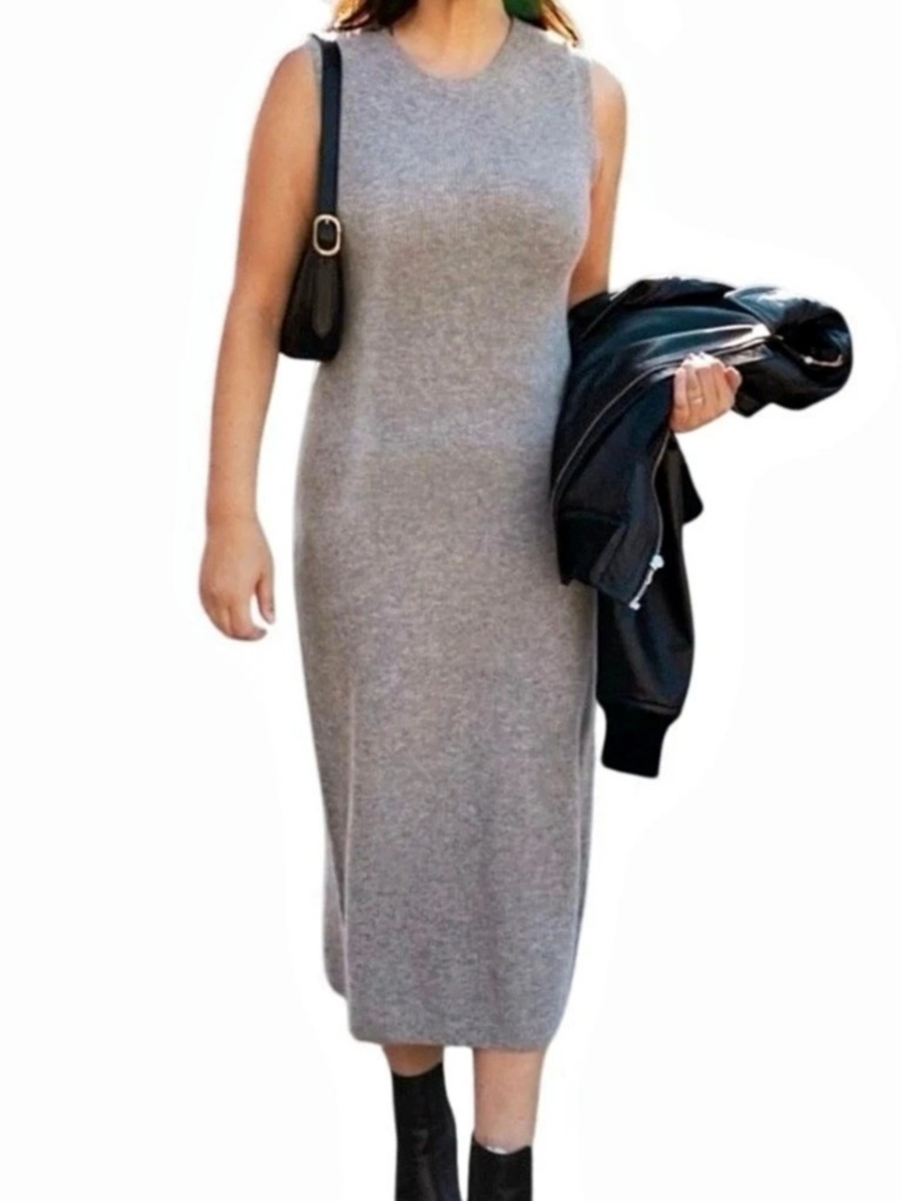 Quince 100% Mongolian Cashmere Sleeveless Midi Sweater Dress Heather Grey XS
